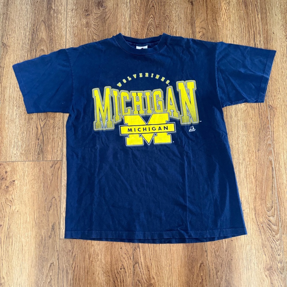 Vintage Riddell Michigan Wolverines T-Shirt Mens L Navy Blue Made in USA 90s